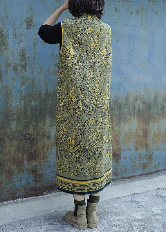 コージー イエローグリーン ワンピース 季節対応 チャイニーズボタン アートデザイン ノースリーブドレス