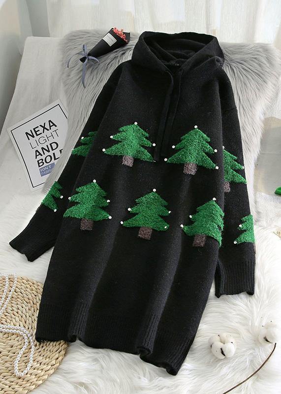 ファッション レッド セーターウェザー ヴィンテージ フード付き ドローストリング ヒップスター ニット