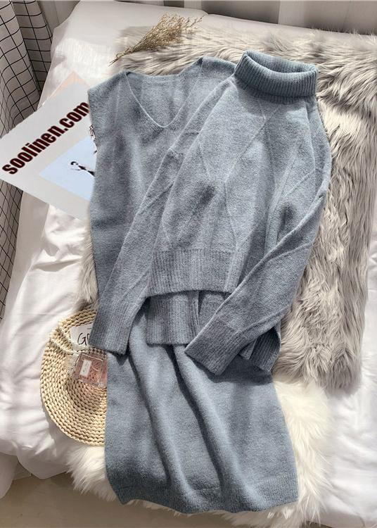 ハイネック レッド セーター レディース ゆったり 厚手 秋冬 キャミソール ウールワンピース 2点セット