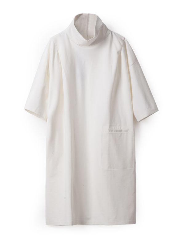 スタイリッシュ ホワイト タートルネック 秋 ゆったり ニットワンピース