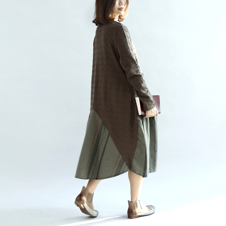 ブロッサム アーミーグリーン ニットワンピース ユニーク パッチワーク 冬 オーバーサイズ プルオーバー